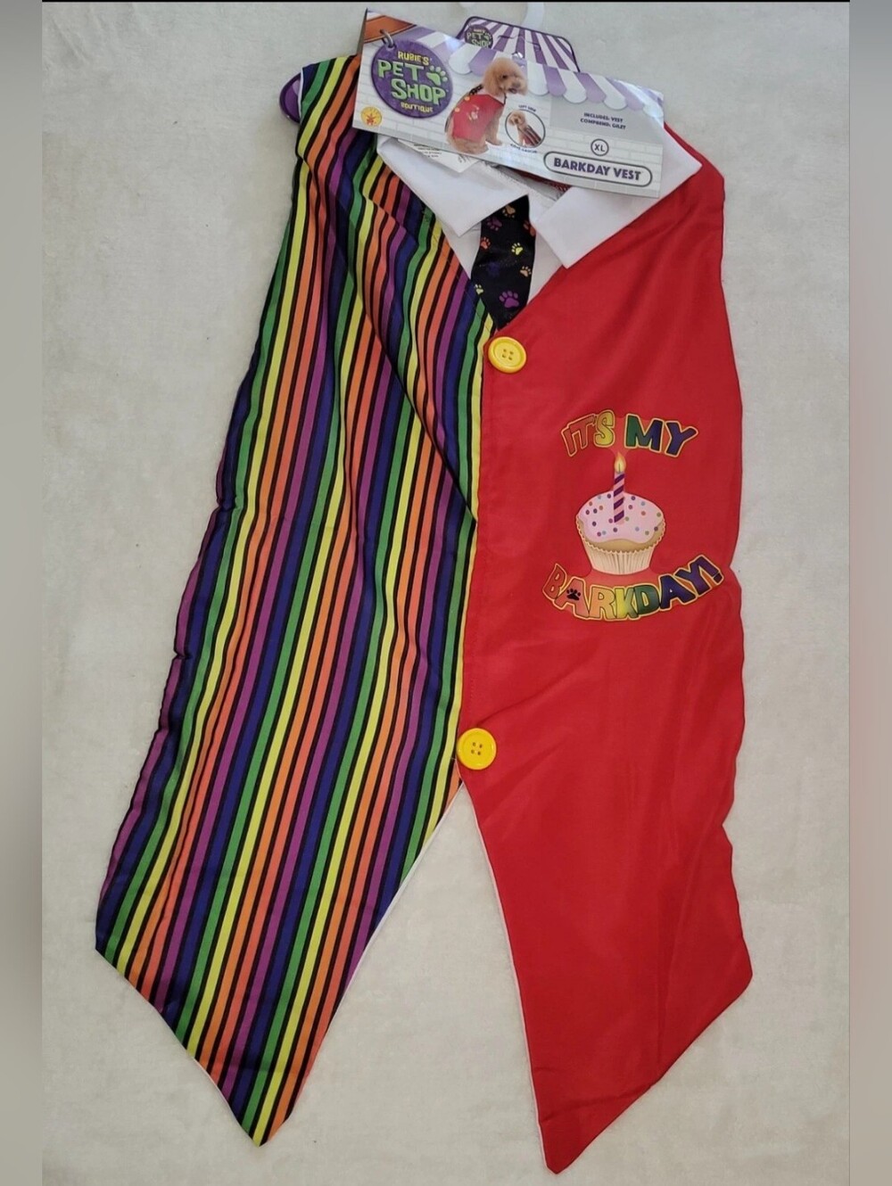 Rubie's Red & Rainbow Barkday Vest Happy Birthday Love Rubie's Pet Shop Boutique